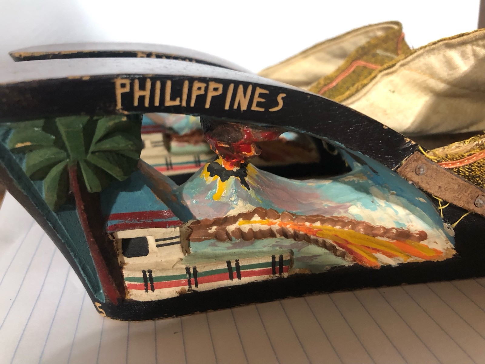 Vintage WWII 1940s Era Hand Carved Painted Wooden Shoes From The Philippines