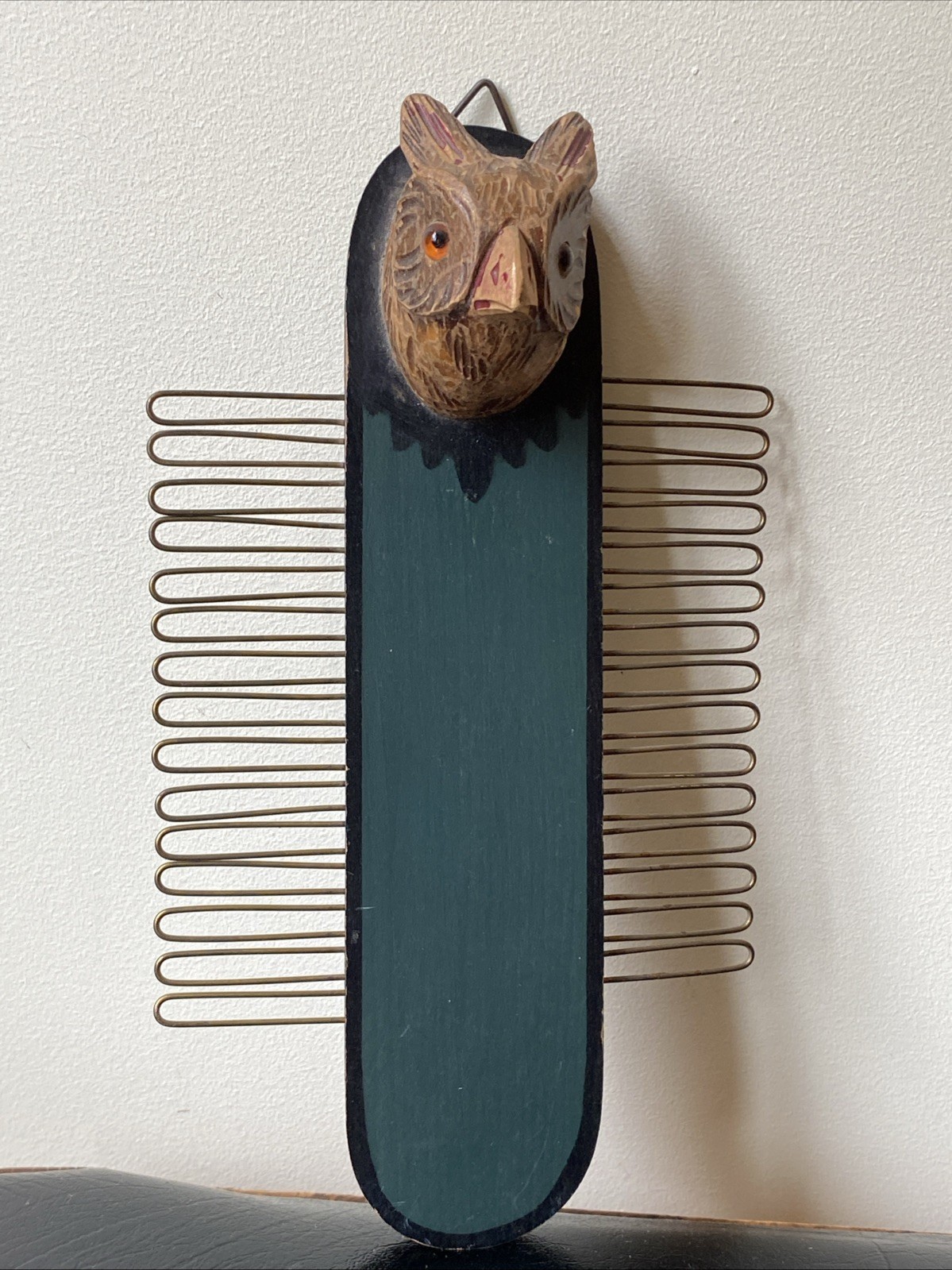 VTG Owl Wooden Display Cards Photos Carved Glass Eyes Wall Mount Halloween Fall