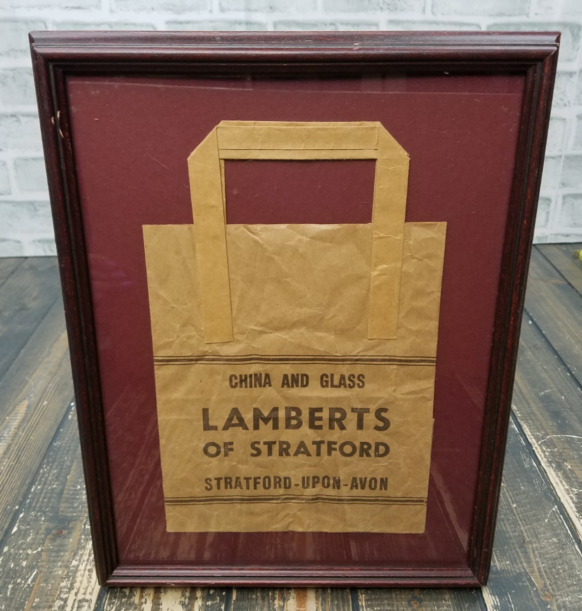 Vintage FRAMED - Lamberts of Stratford CHINA AND GLASS UPON AVON Store Bag