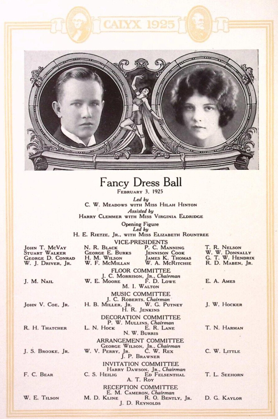 1925 Washington & Lee Calyx Original Page Fancy Dress Ball