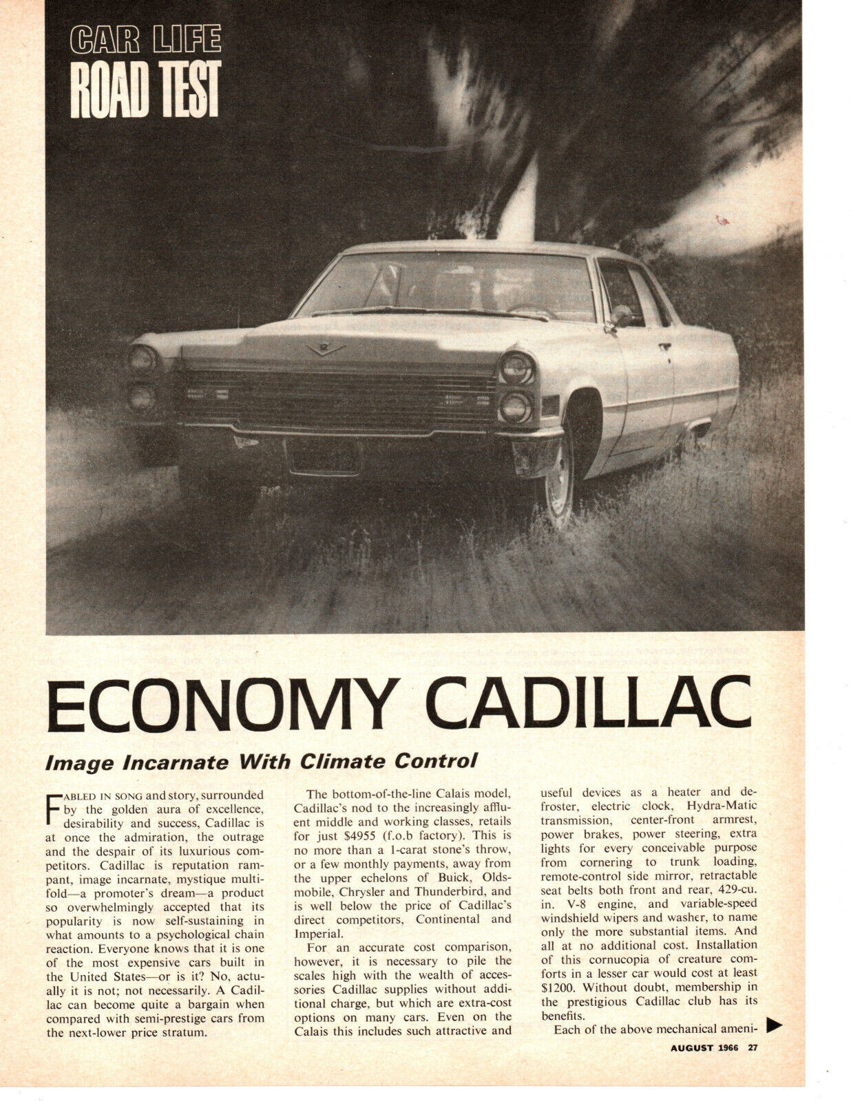 1966 CADILLAC CALAIS COUPE 429/340-HP ~ ORIGINAL 5-PAGE ROAD TEST / ARTICLE / AD