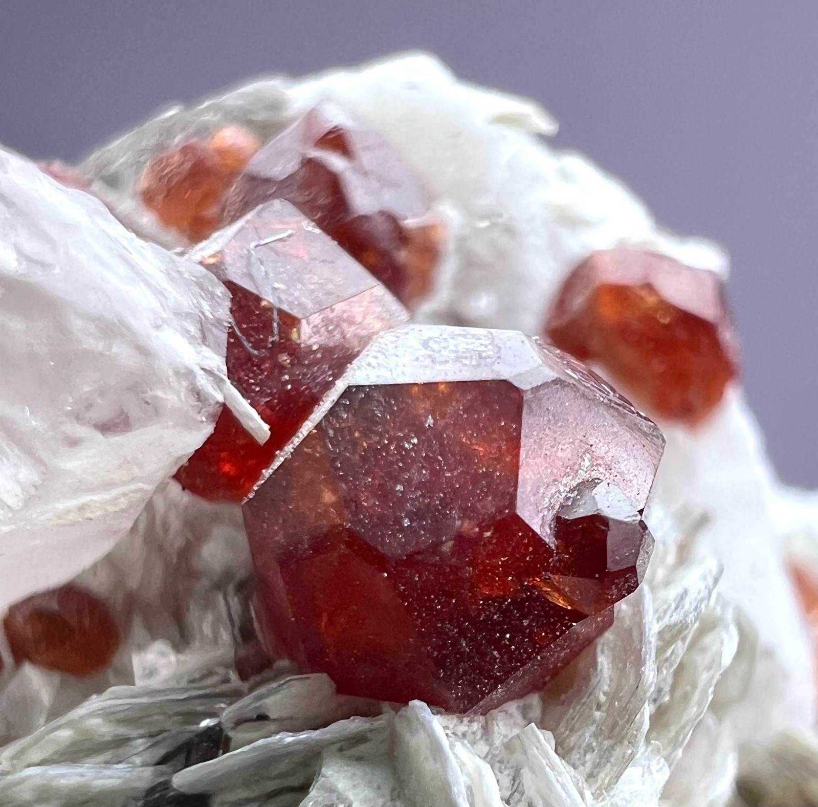 178 CT. Full Terminated Gemmy Orange Garnet Crystals On Albite & Mica - PAK