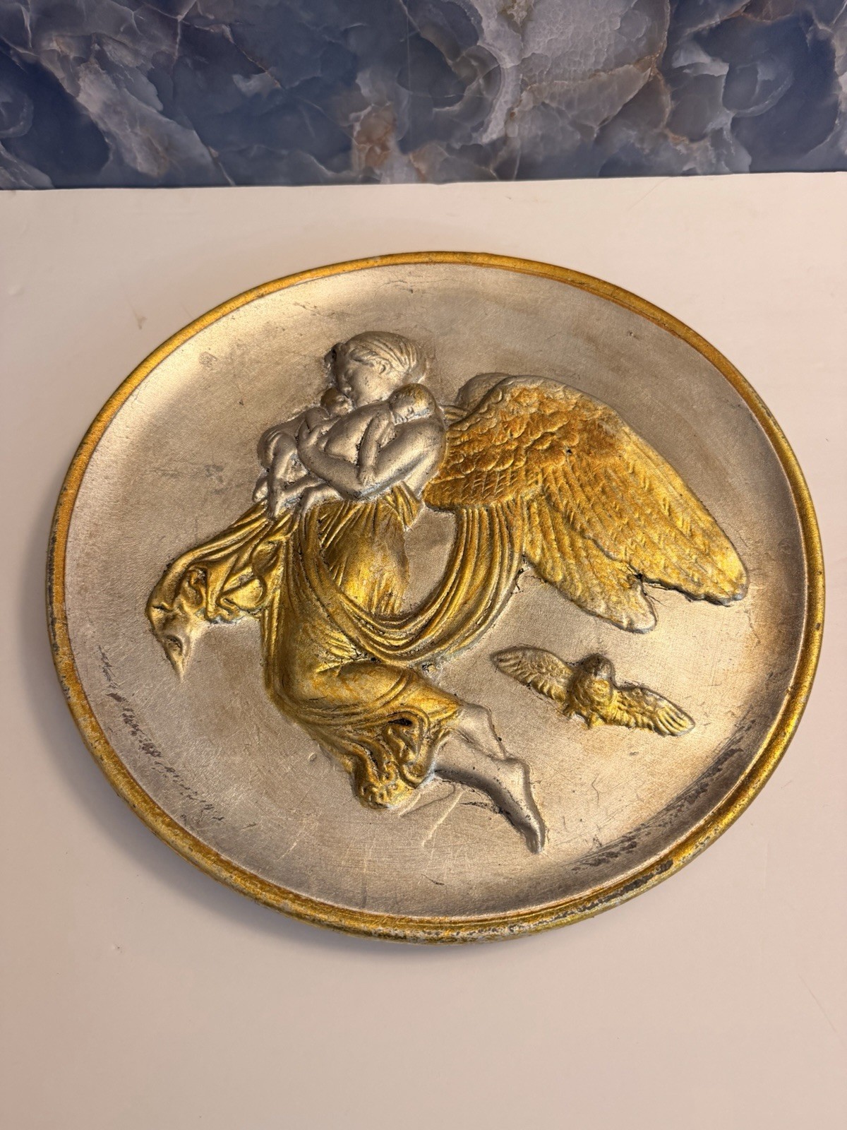 Bombay Co. 3D Silver & Gold Angel and Infants Terracotta Plague | Made In Italy