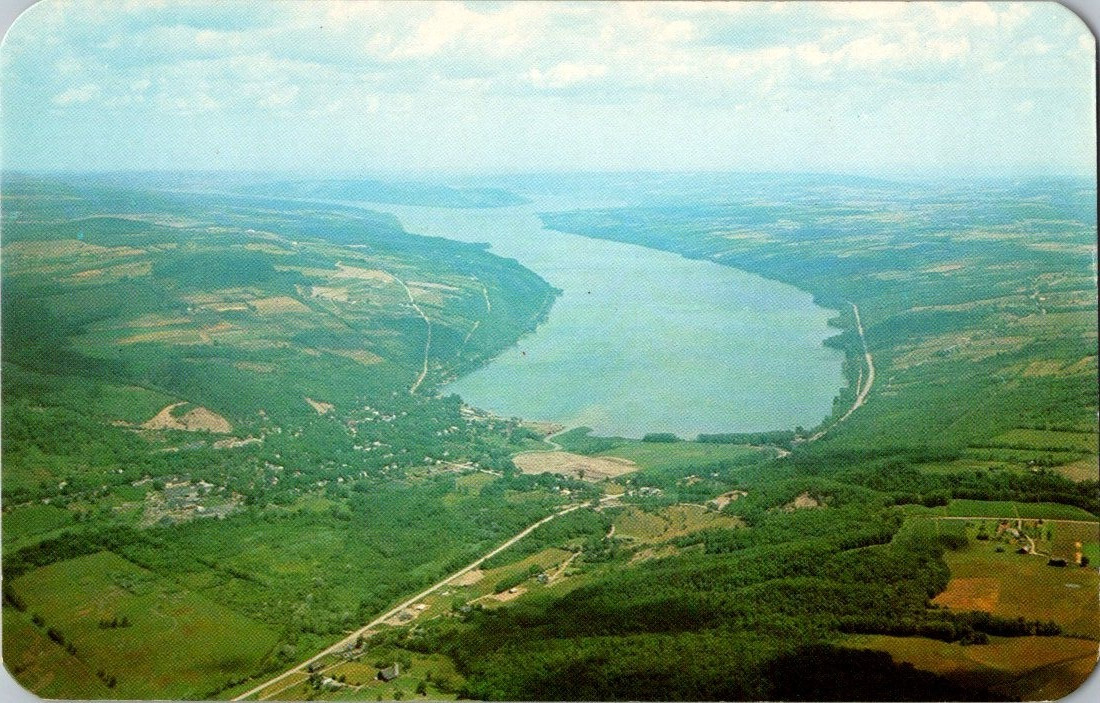 Aerial view of Hammondsport and Keuka Lake NY postcard a147