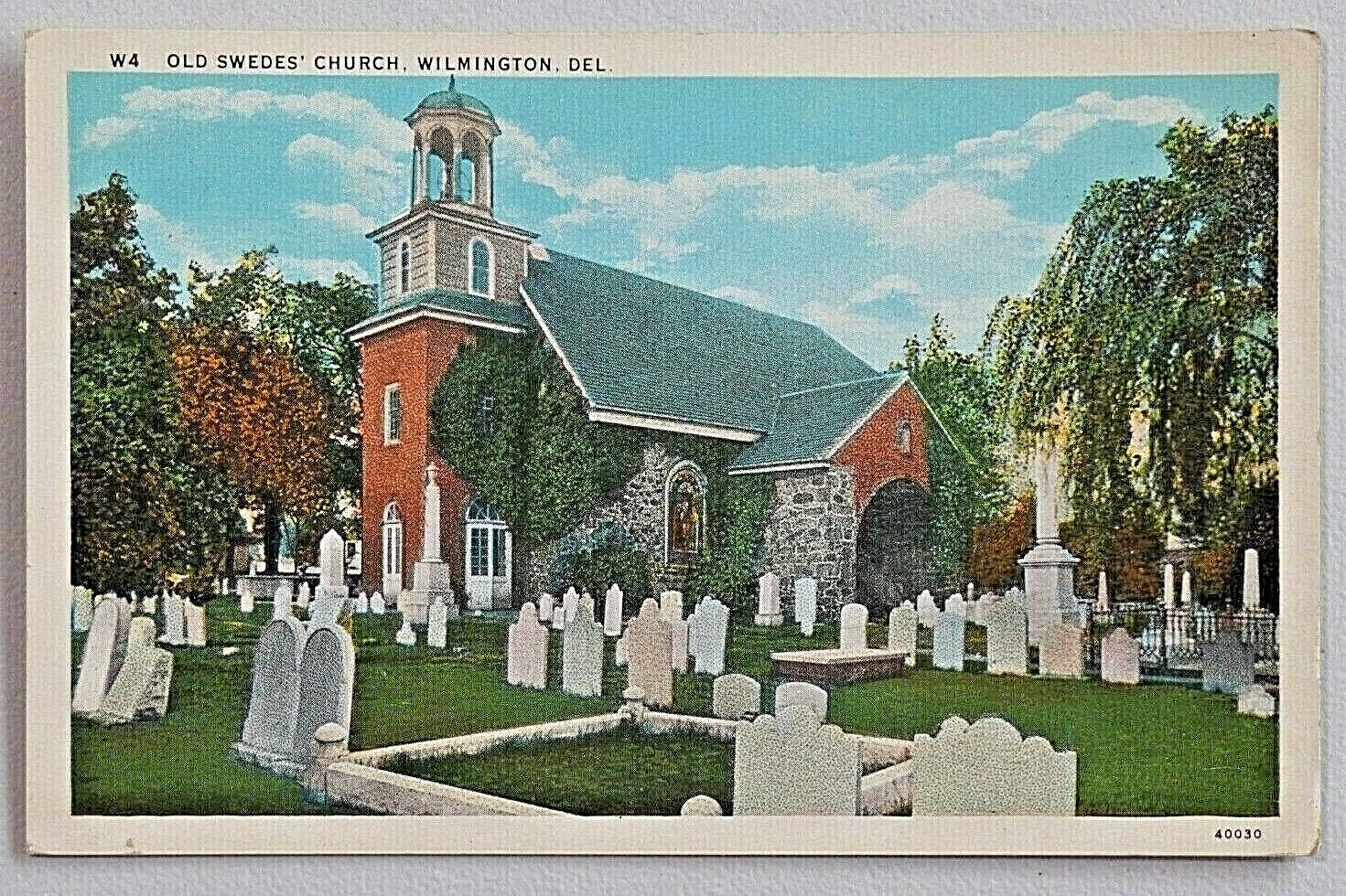 Old Swedes\' Church Wilmington Delaware Church & Cemetery WB Postcard 8615