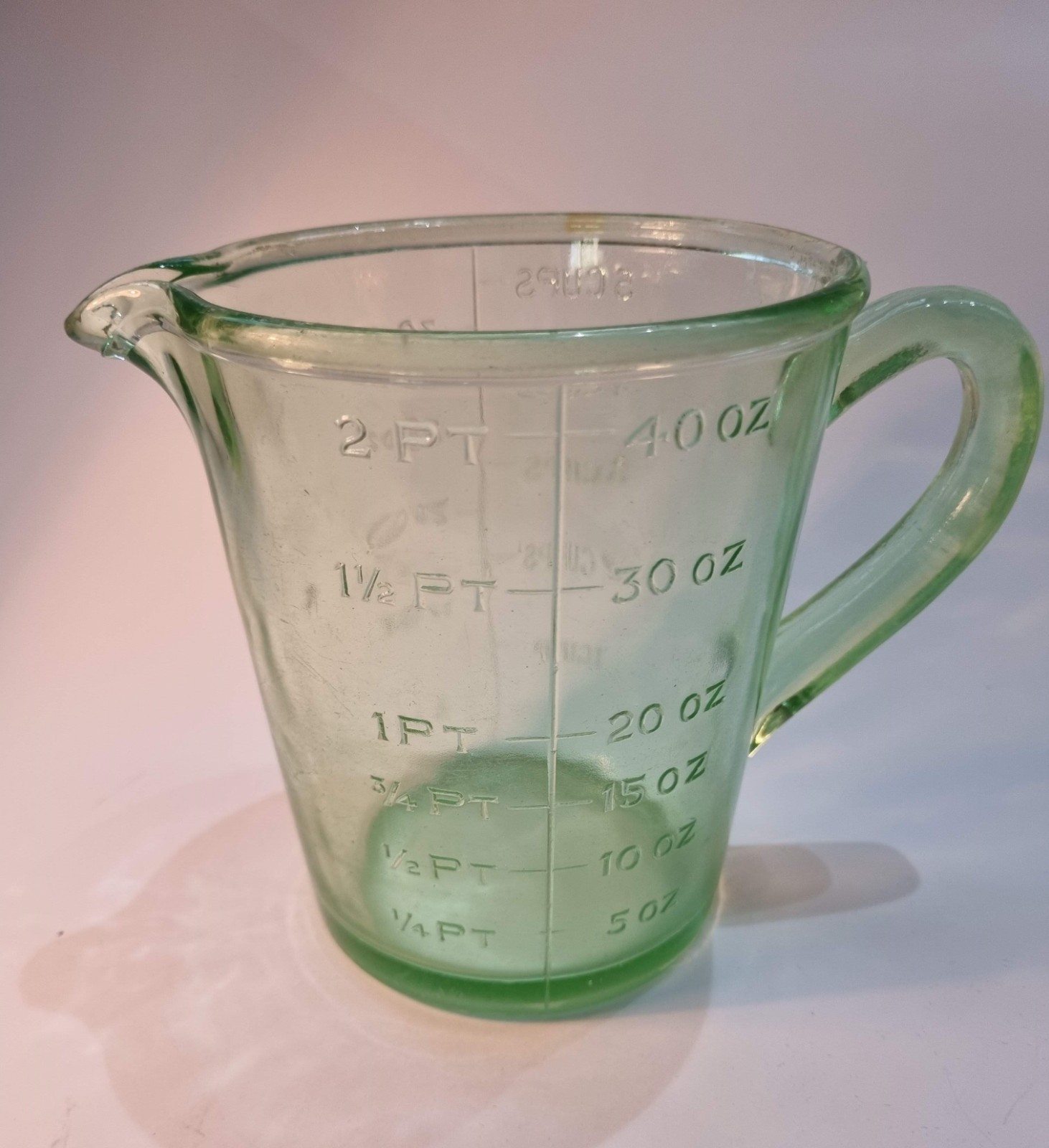 Vintage green depression glass measuring jug