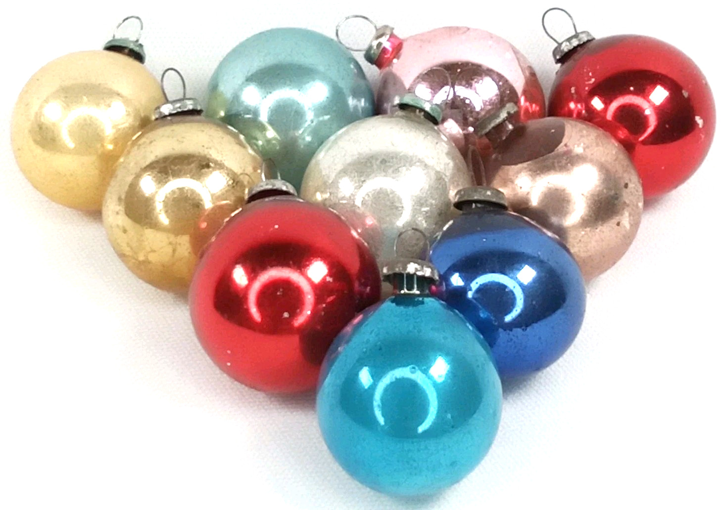 Antique 1930s Multicolor Glass Feather Tree Christmas Ornament Set Of 10