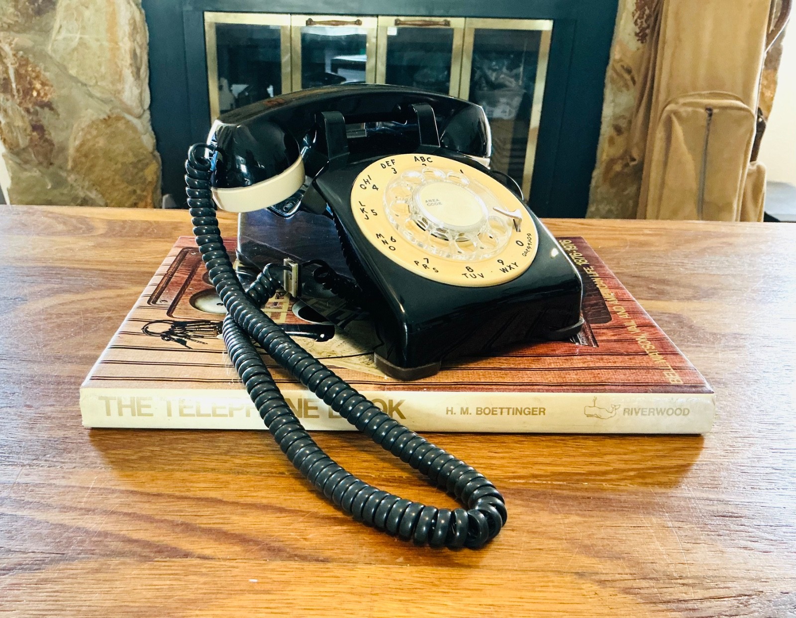 Vintage AT&T WORKING MCM Telephone, Black Tan Rotary Dial Desk Phone
