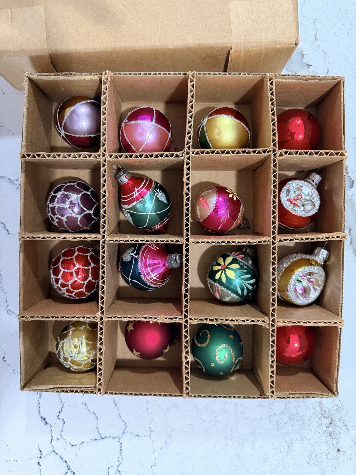 Vintage Lot Glass  Blown Christmas Ornaments 16  Poland , Rauch Hand Painted 2”