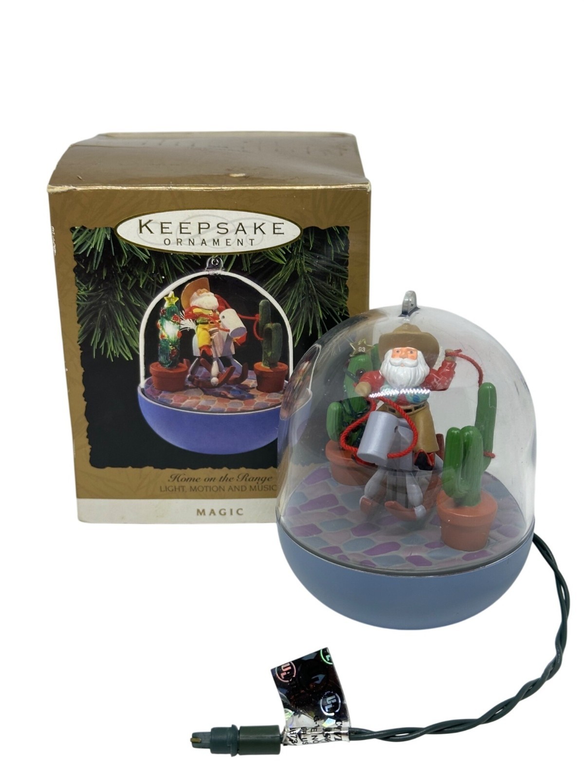 VTG 90s Hallmark Magic Ornament Home On The Range Santa Cowboy Boxed Collectible