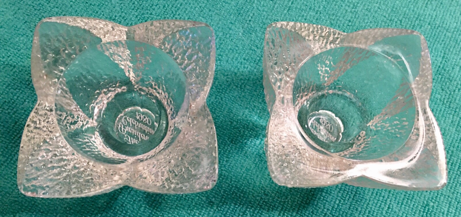 VTG Avon Candle Holder 1980 Presidents Celebration Bubble Faceted Set of 2