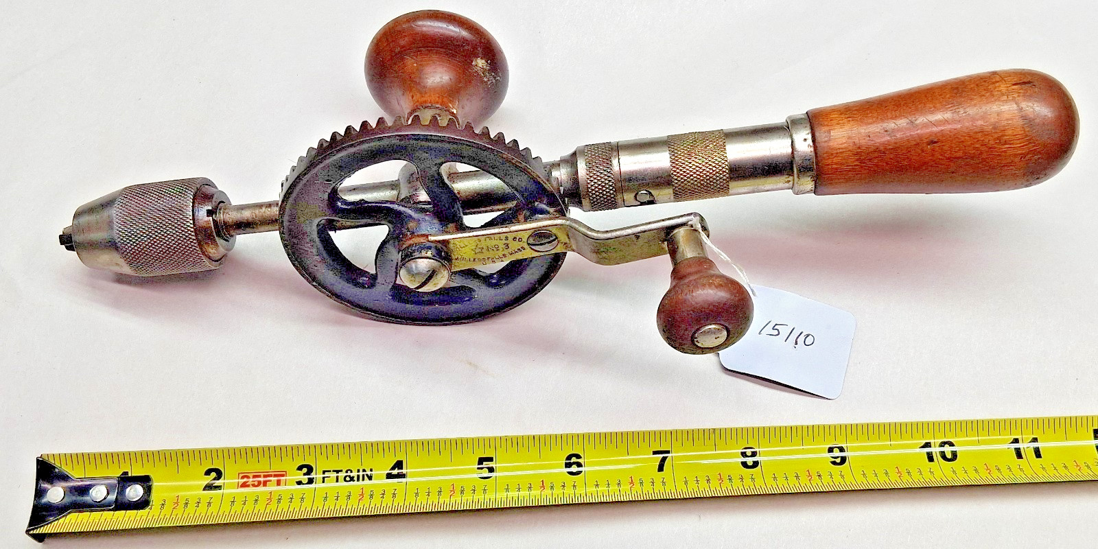Hand Drill, Millers-Falls No. 3 Antique Hand Drill, Bits stored in handle, USA