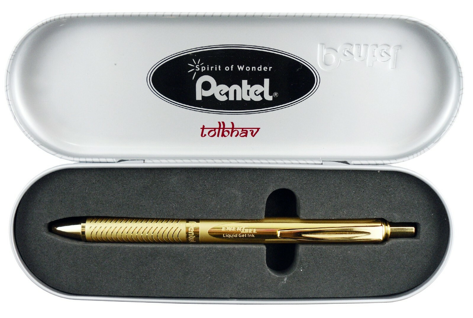 Pentel EnerGel Alloy RT Retractable Gel Roller Pen Gold Body Blue Ink BL407XABX