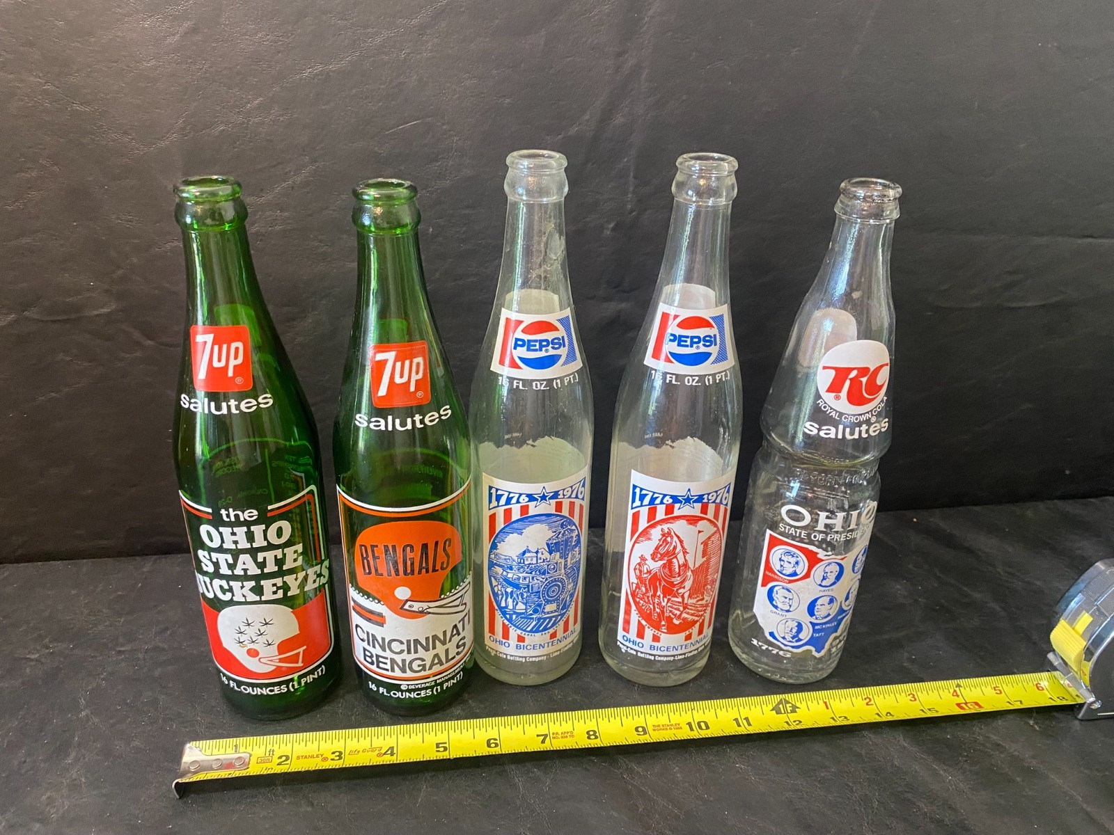 vintage soda bottles Ohio State Bengals Ohio Bicentennial 7-up Pepsi RC lot of 5