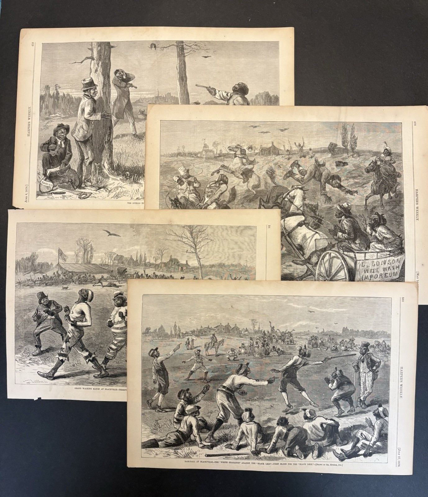 Harper’s Weekly Blackville Illustrations, Lot Of 4  (Baseball)