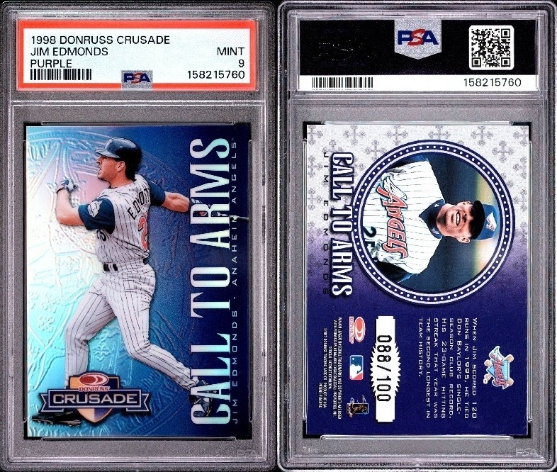 1998 Donruss Crusades Purple Jim Edmonds 088/100 Rare PSA 9 pop 2 none higher