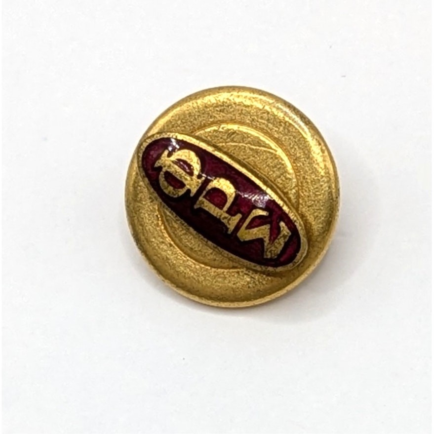 Vintage Phi Rho Sigma Fraternity Screw Back Red Cloisonne Pin Gold Tone Badge