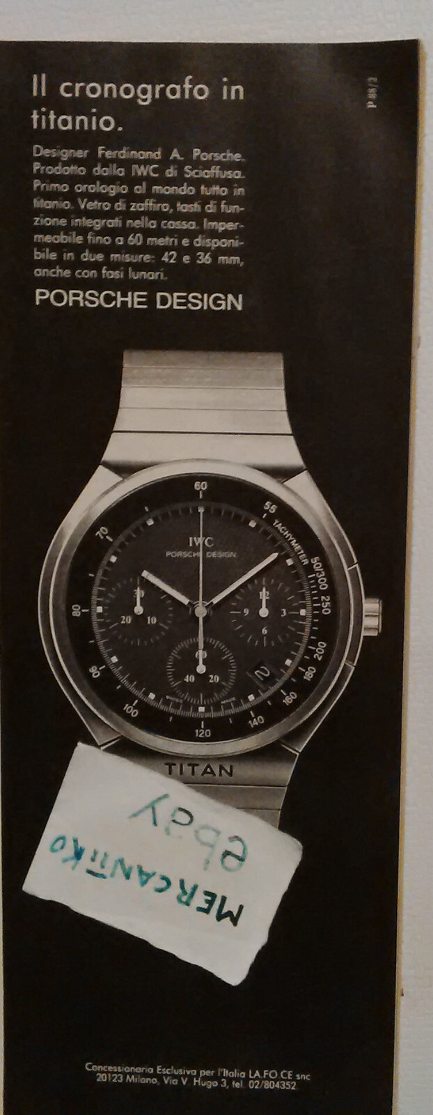 IWC PORSCHE DESIGN TITAN 1988 ADVERTISING ADVERTISING ADVERTISING CLIPPING