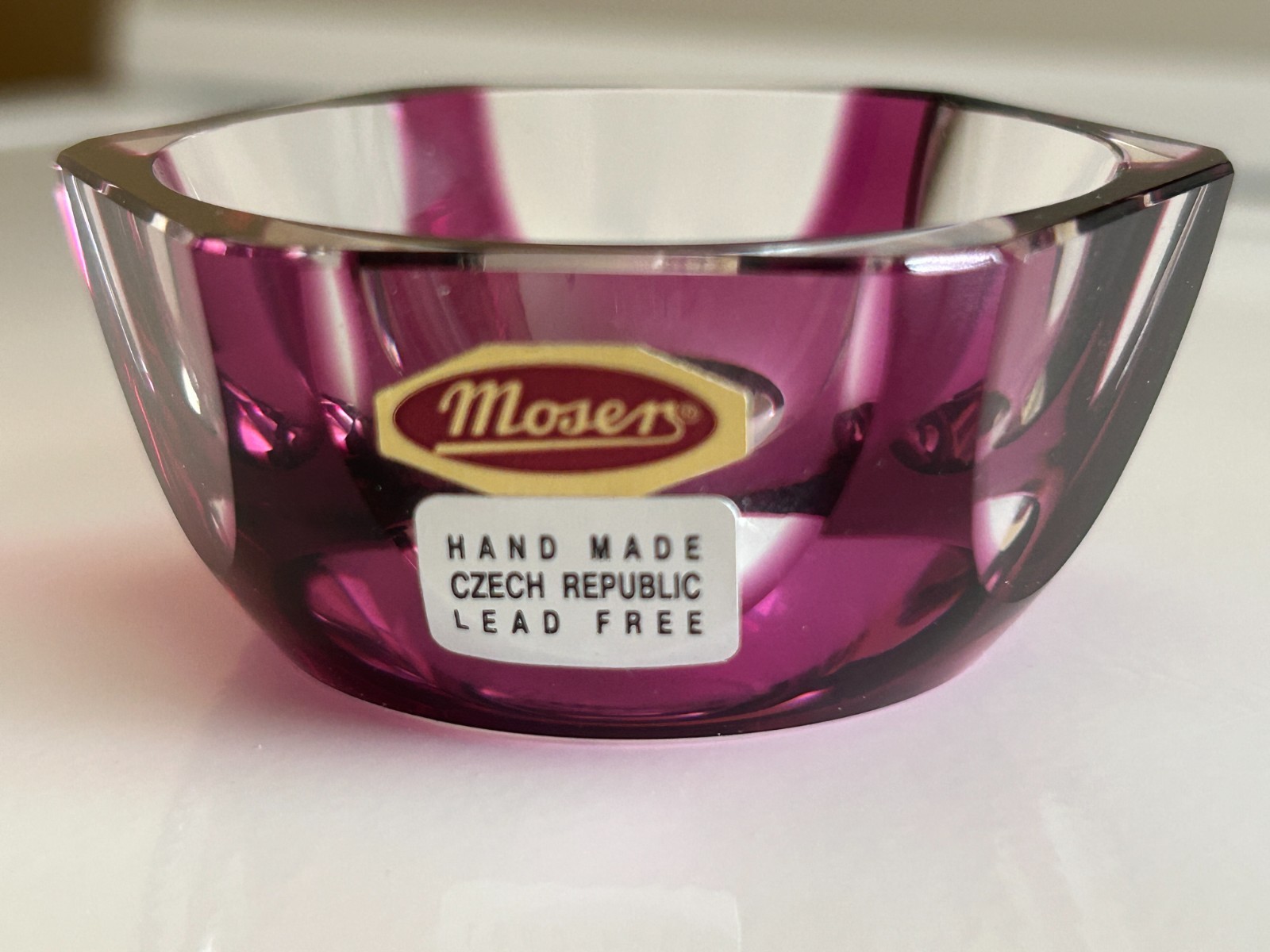 Bold Bohemian Moser Glass Open Salt Dip, Cellar with label - with issues