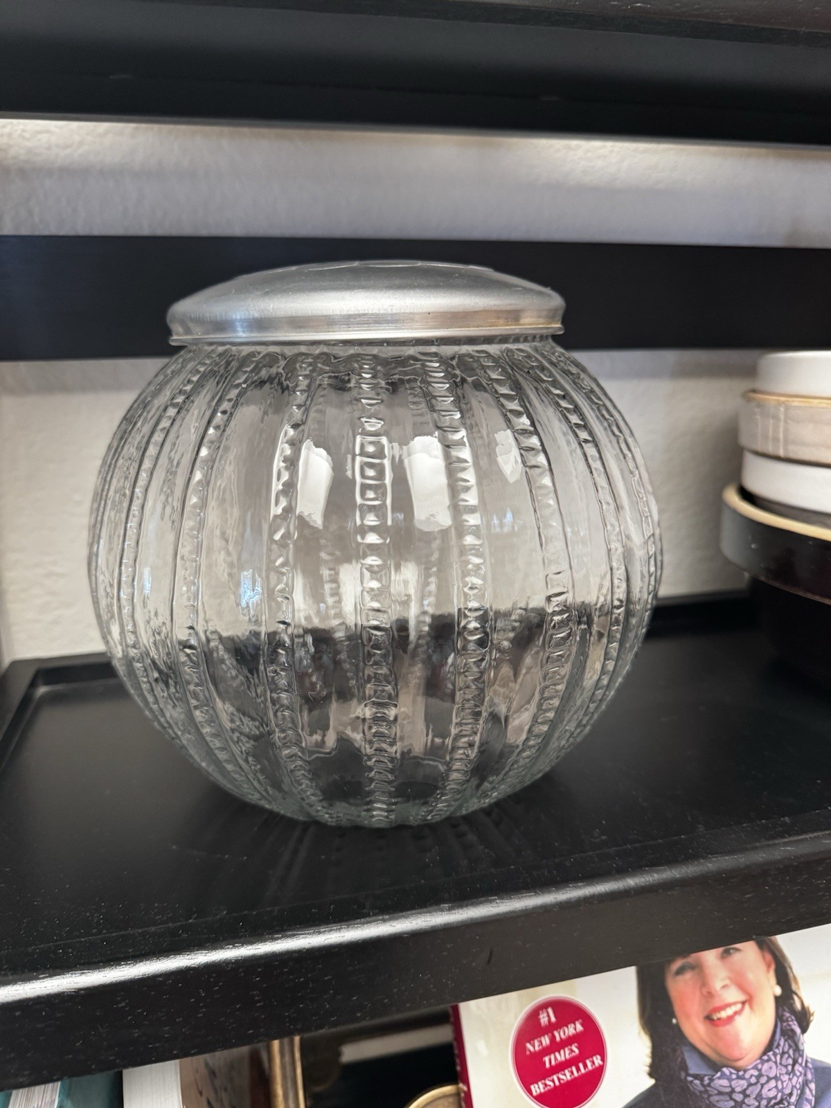 Antique Hoosier Cabinet Sugar Jar Zipper Pattern Sneath Glass Co. 8” NO BASE