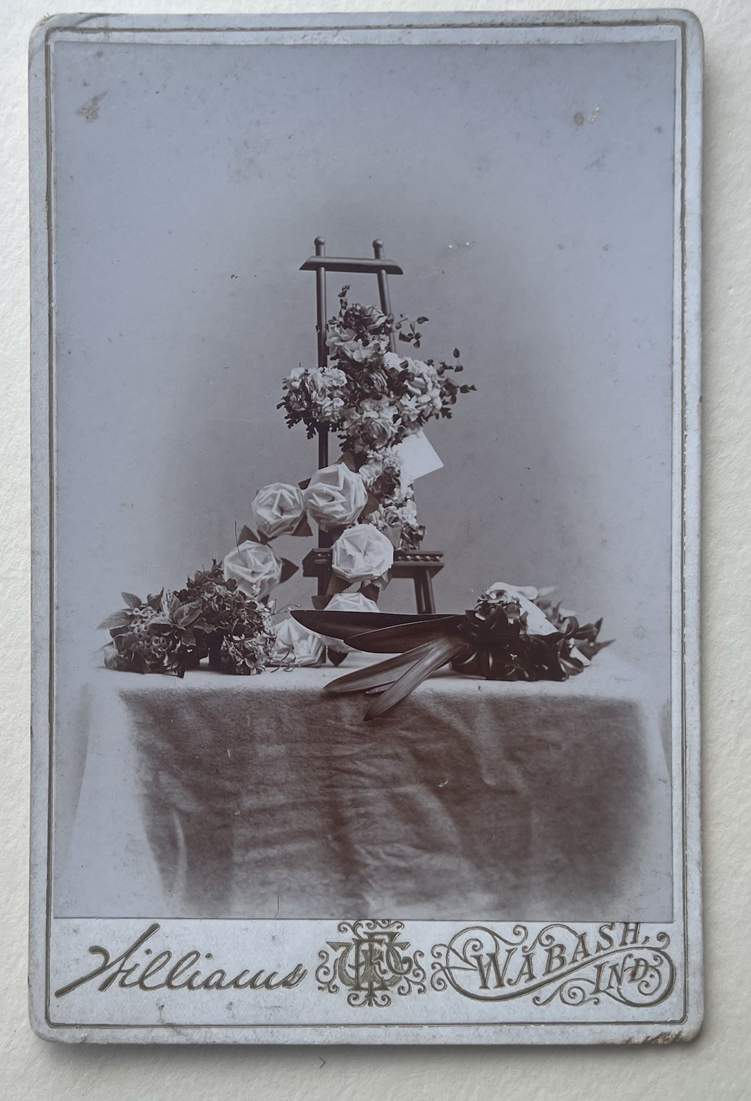 1890s Funeral Flowers / Mourning / Cabinet Card Photo  / Wabash, IN