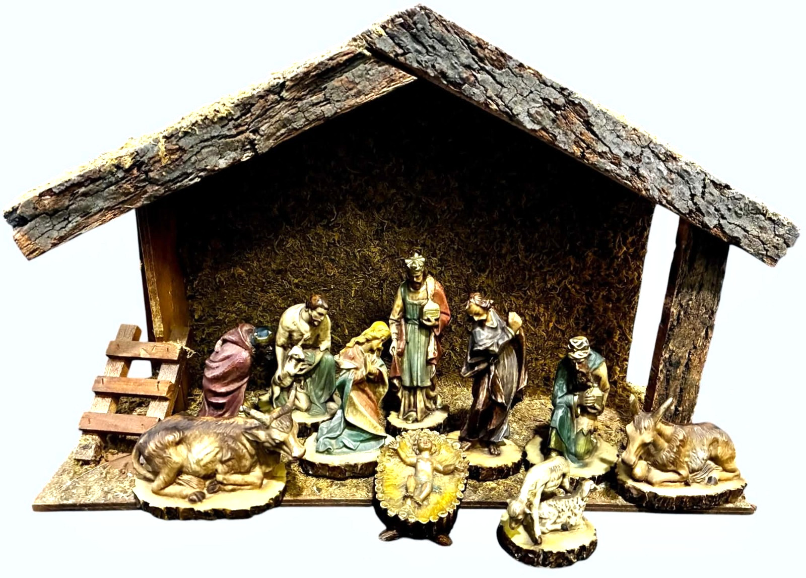 ITALY Vtg Resin NATIVITY Set 10 Piece + stable Christmas MARY Joseph Wise Men
