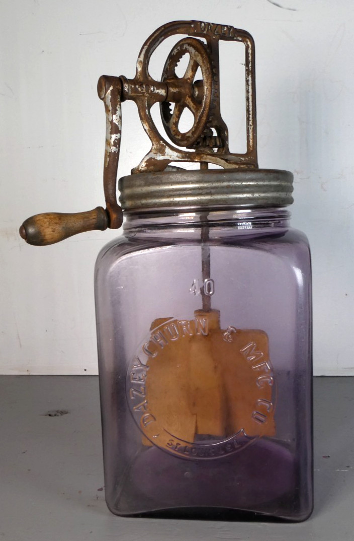 Dazey 4 Quart Glass Butter Churn #40 Vintage St. Louis  - Rare Purple Mn Glass