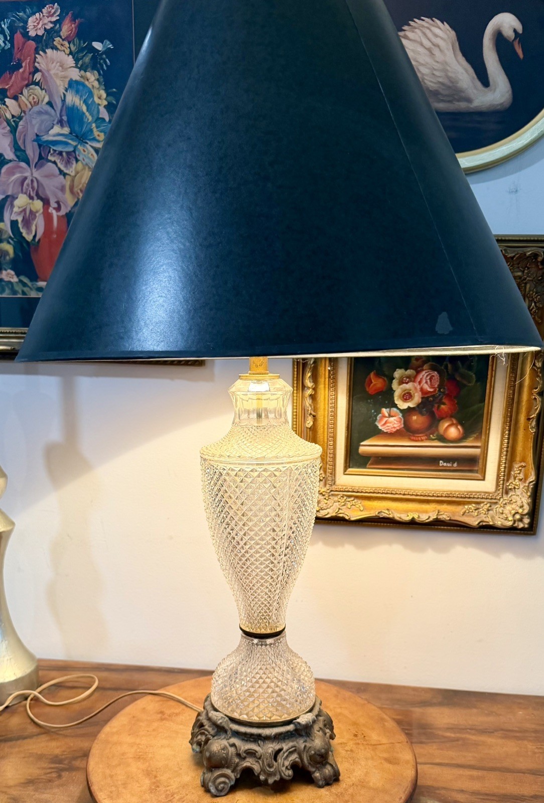 Antique Authentic L&L \'Loevsky Loevsky\' Diamond Cut Crystal Table Lamp GLAM