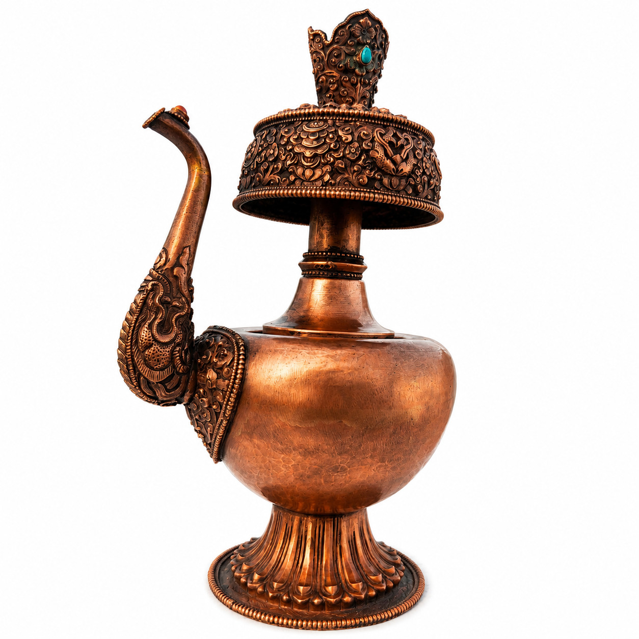 Handcrafted Copper Tibetan Ritual Ewer Buddhist Altar Vessel Vintage Decor