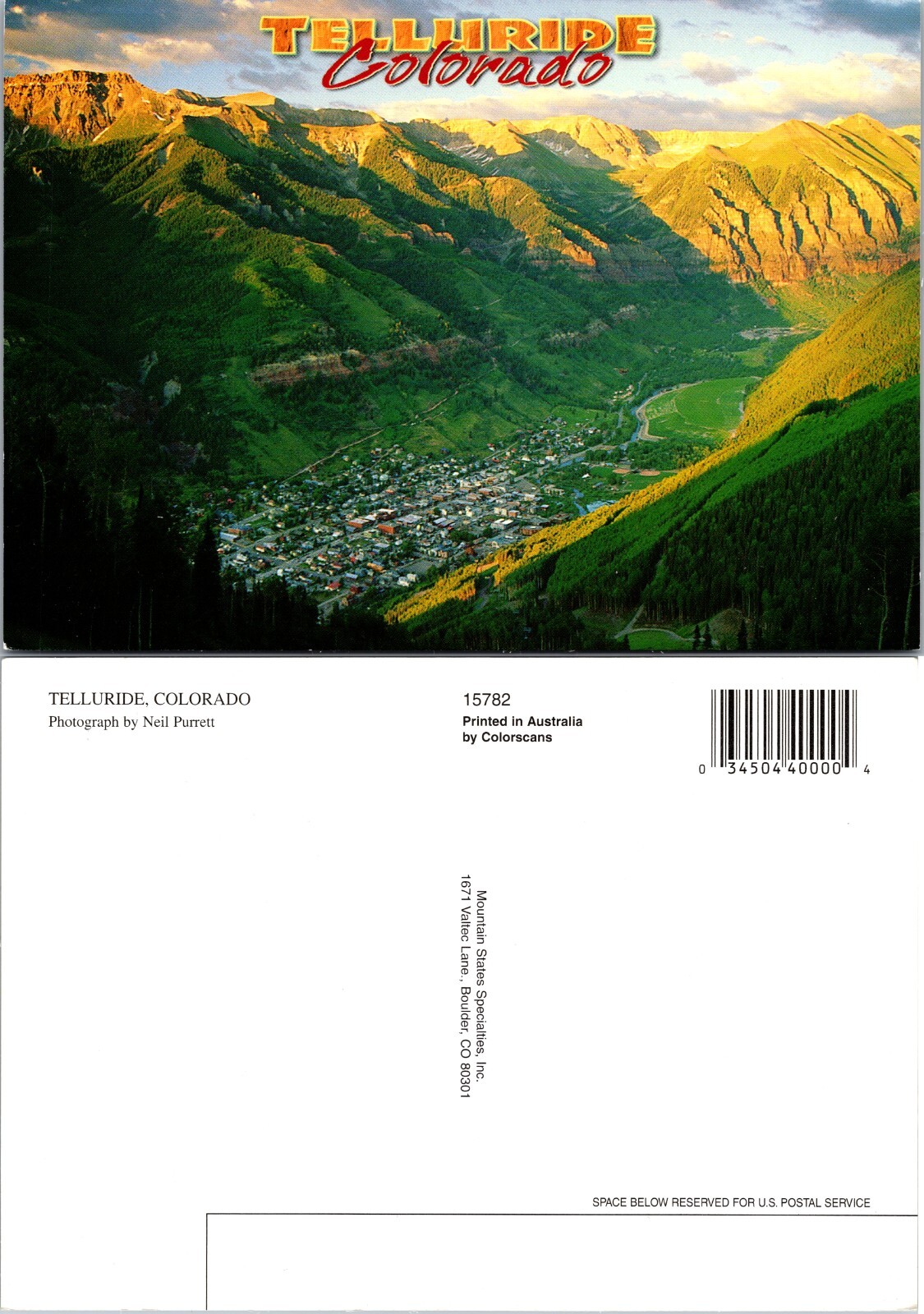 Continental Telluride Valley View Colorado Postcard
