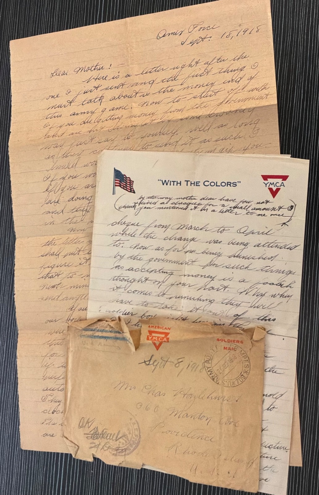 WWI AEF letter 💜 Bat. B 103 Regt. FA. chasing the Hun, boys hard as nails .