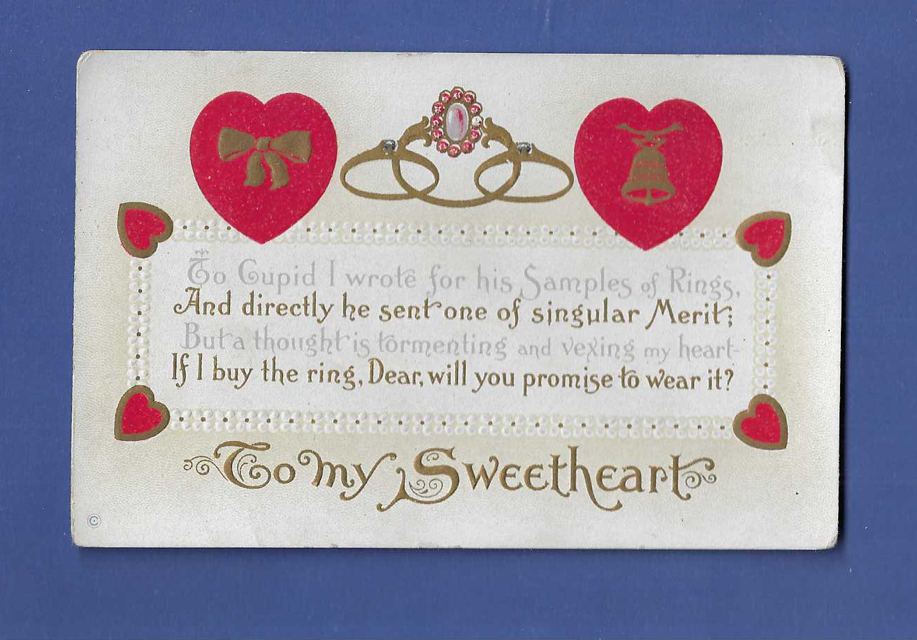 vtg 1910s postcard VALENTINE Cupid I Wrote For His Samples of Rings unposted  O