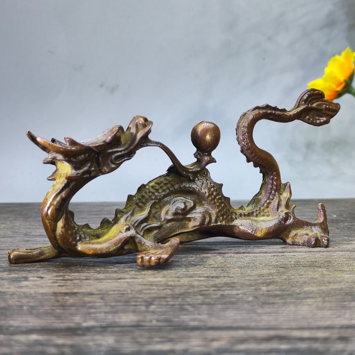 Brass Dragon Zodiac Wealth Statue Home Office Feng Shui Decor Figurine