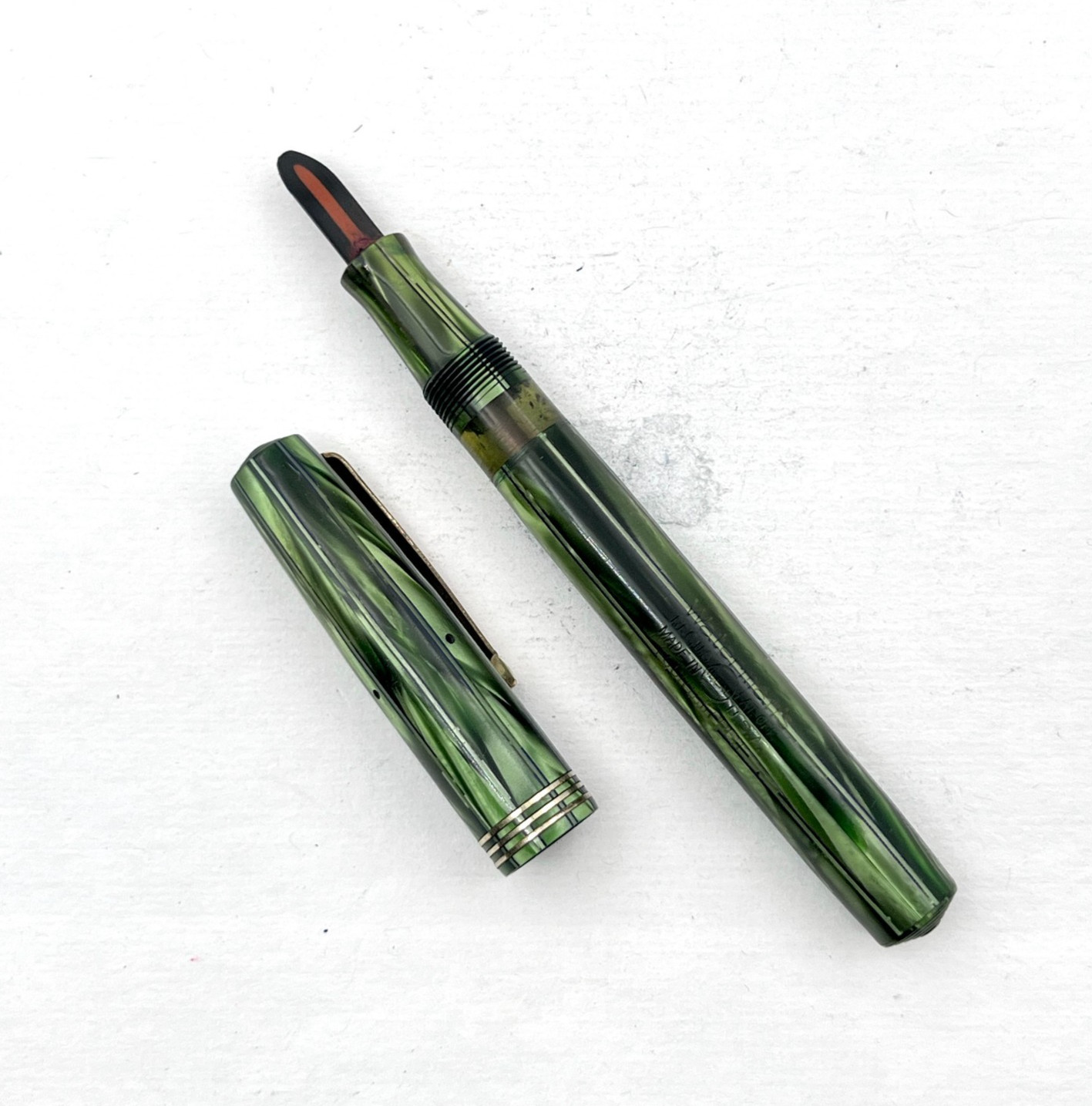 VTG Waterman Ink-Vue 2 Vacuum Lever Fountain Pen Blue Streak Green No Nib AS IS