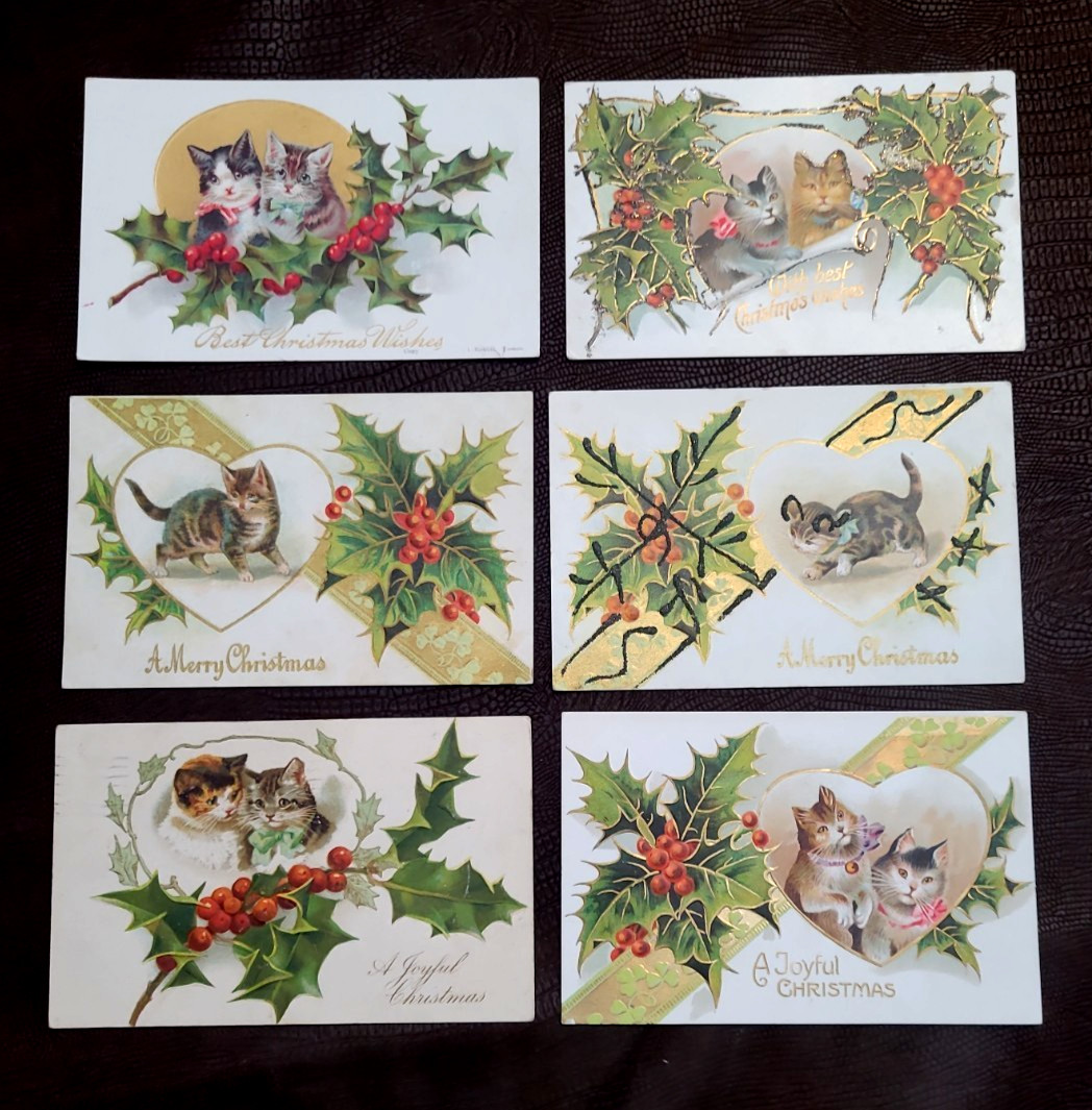 Vintage CAT Postcards (6) * Early 1900s era * Preowned VG