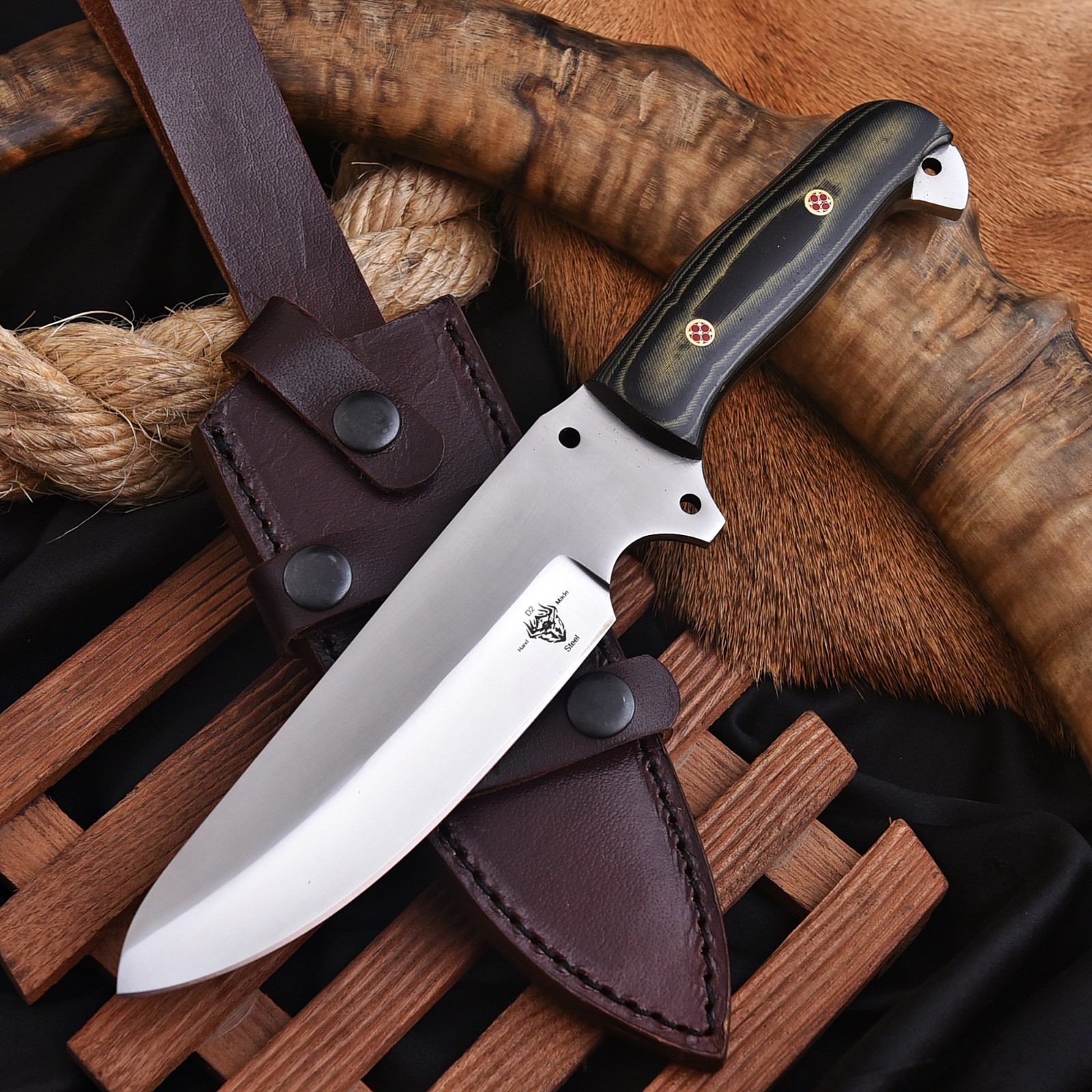 Handmade D2 Custom MICARTA Hunting Skinner Camping Sport EDC Knife With Sheath