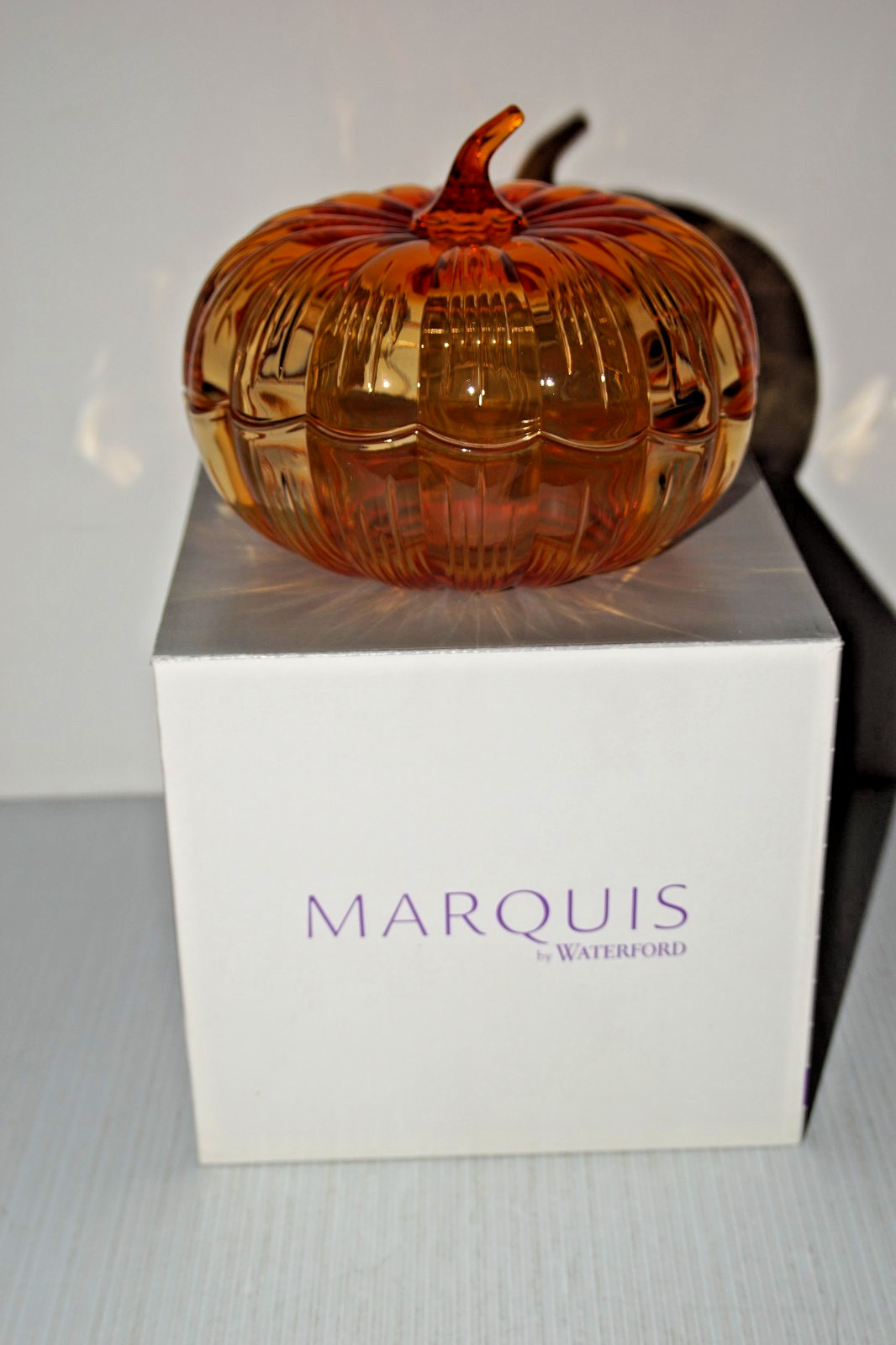 Marquis By Waterford Crystal Orange Pumpkin Bowl Cand Dish Made in Germany NIB