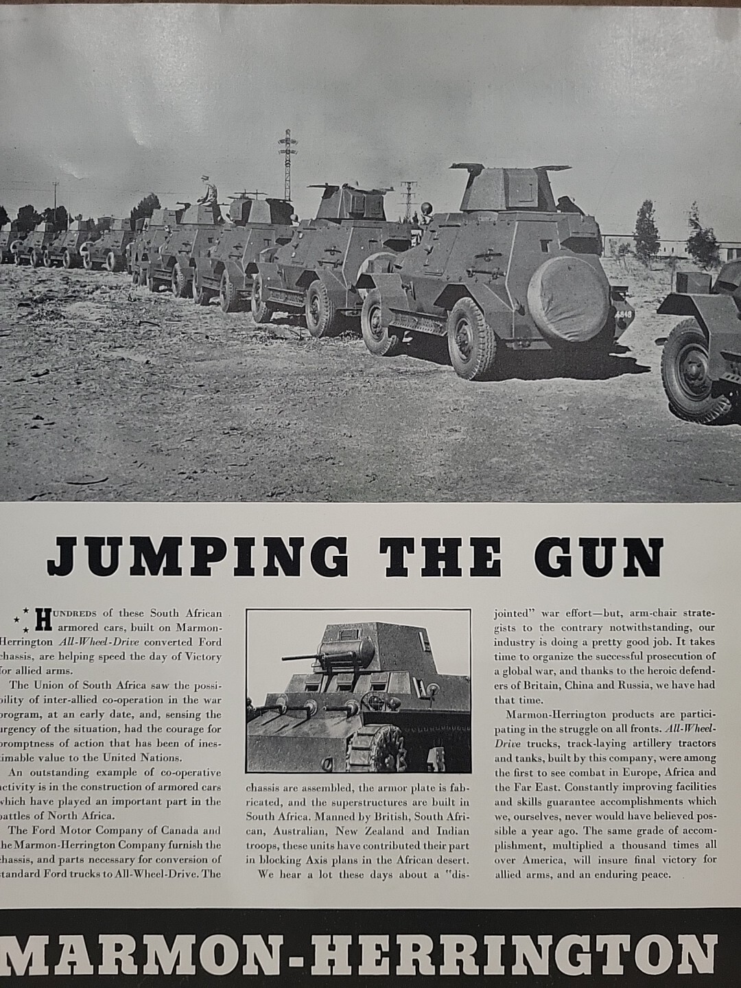 1942 Marmon-Herrington Fortune WW2 Print Ad Q4 All-Wheel Trucks Artillery Tanks