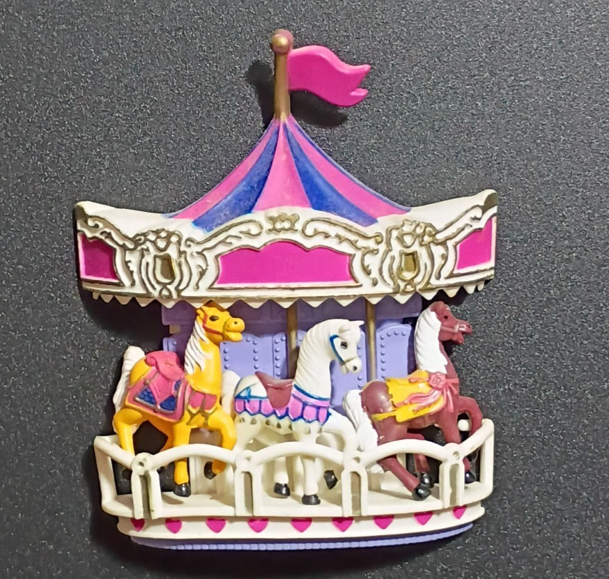 Vintage 1980s Nobel Hall 3D Refrigerator Magnet Set Carousel 3 Horses Kitsch