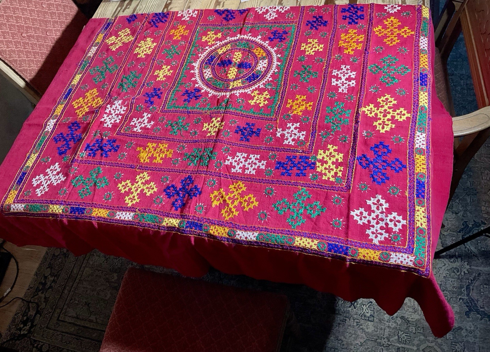 Vtg Balochi Pashtun Hand Embroidered Tablecloth Throw Tapestry Tribal Bohemian