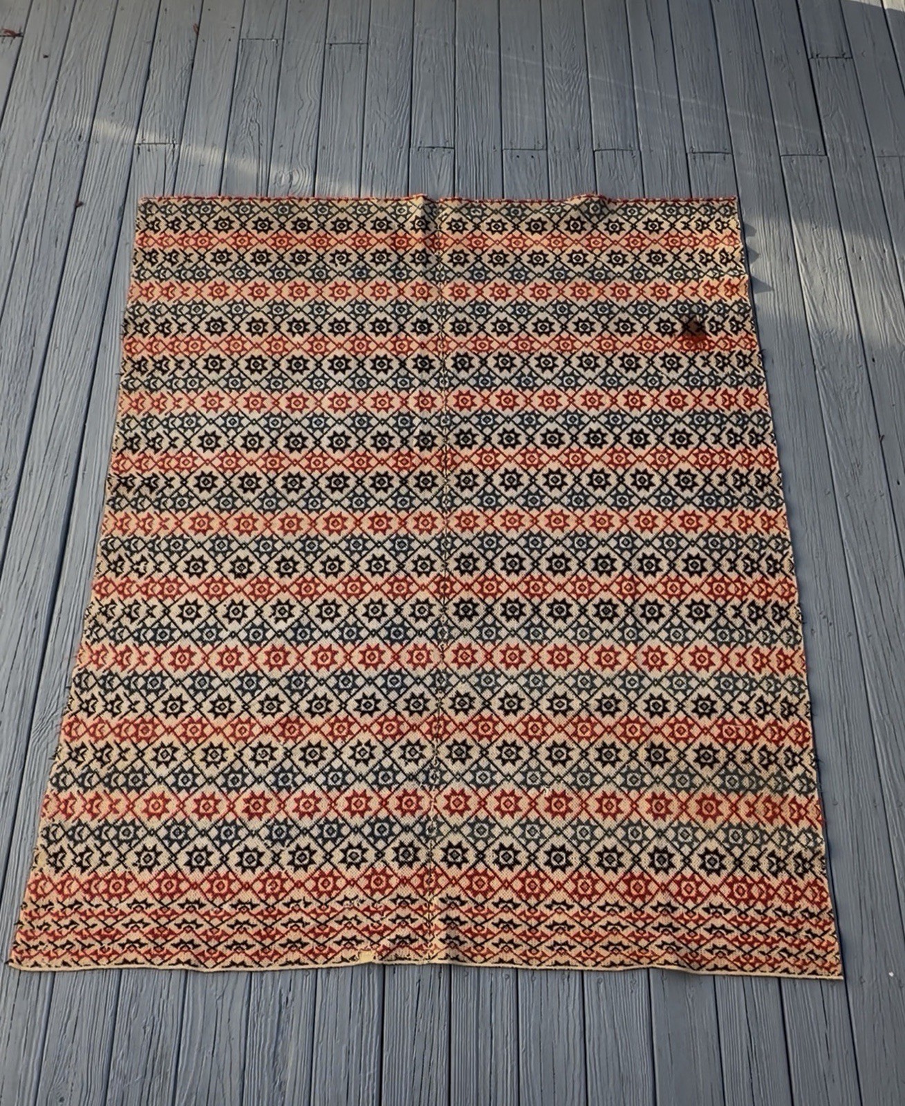 Antique Americana Overshot Blanket/ Coverlet Handmade Quilt