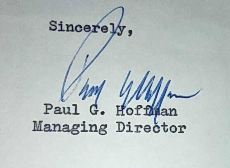 Paul G. Hoffman Studebaker President The Marshall Plan  Autograph Cut Signature.
