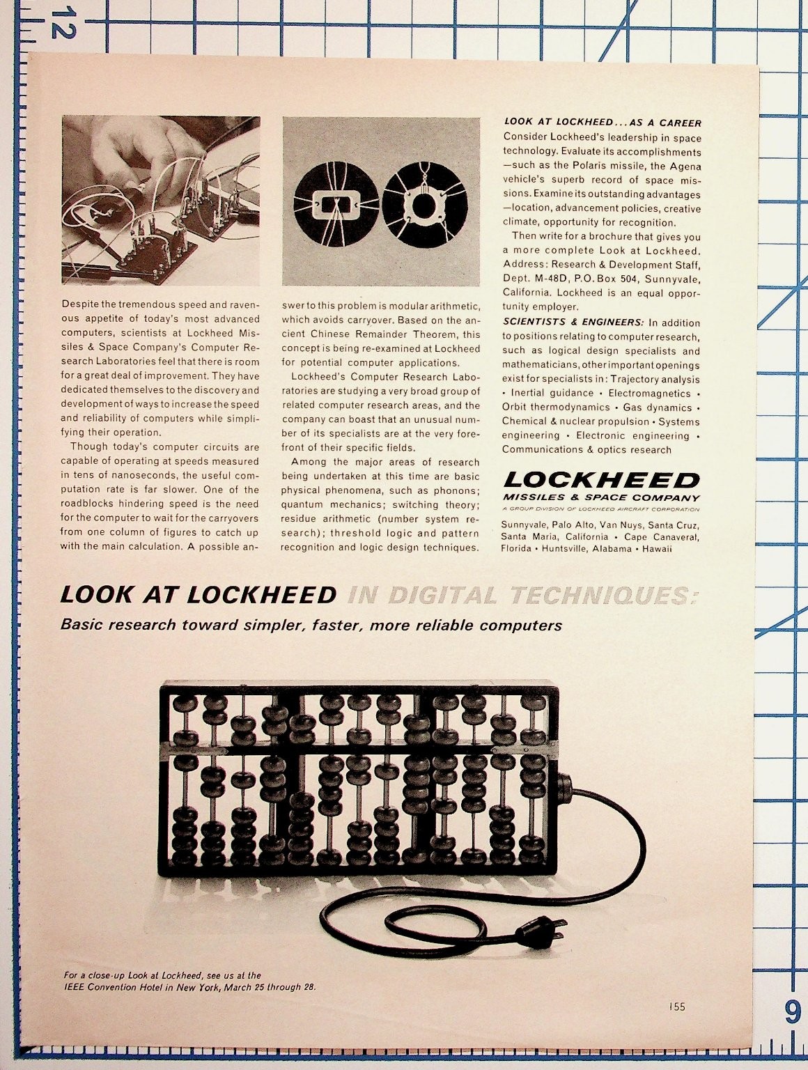 1960s Lockheed Digital Techniques Computer Abacus Ad Magazine Page