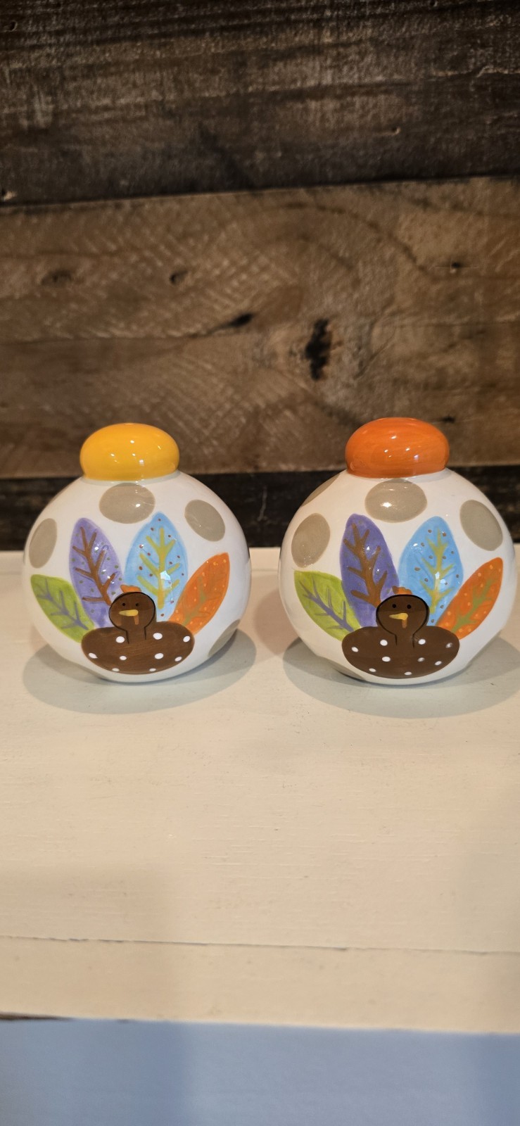Retired Coton Colors Gobble Thanksgiving Turkey Ceramic Salt & Pepper Shakers