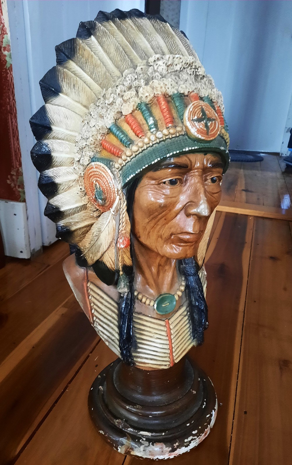 Vtg 1981 Apsit Bros California Native American Indian Chief Bust Chalkware 2ft