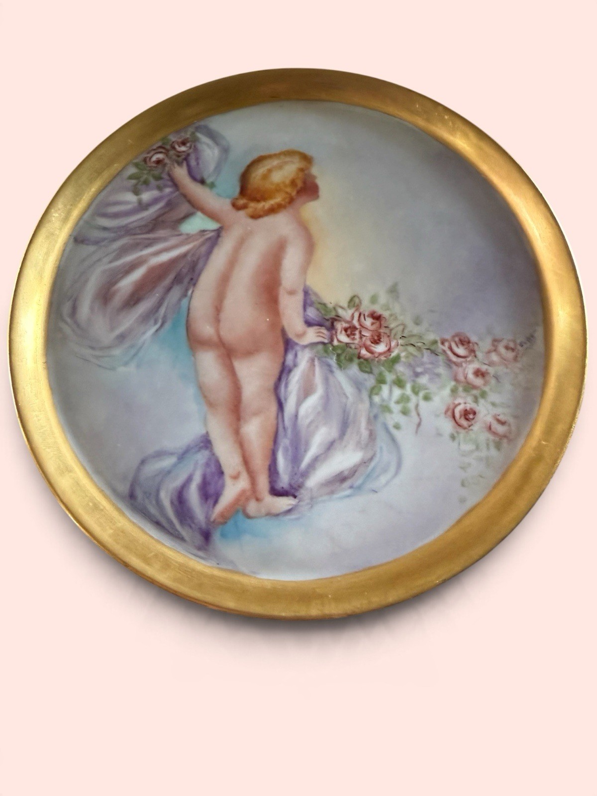 Antique La Seynie Limoges P&P France Hand Painted Cherub Cabinet Plate Signed