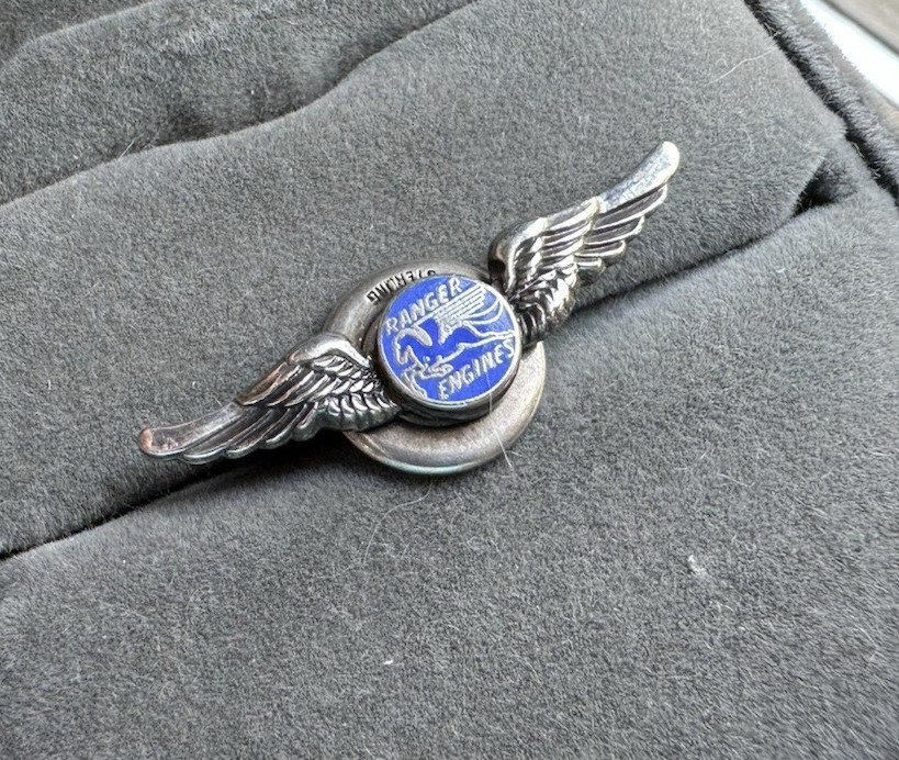 Vintage Sterling Silver Aircraft Ranger Engines Pegasus Wing Blue Enamel Pin
