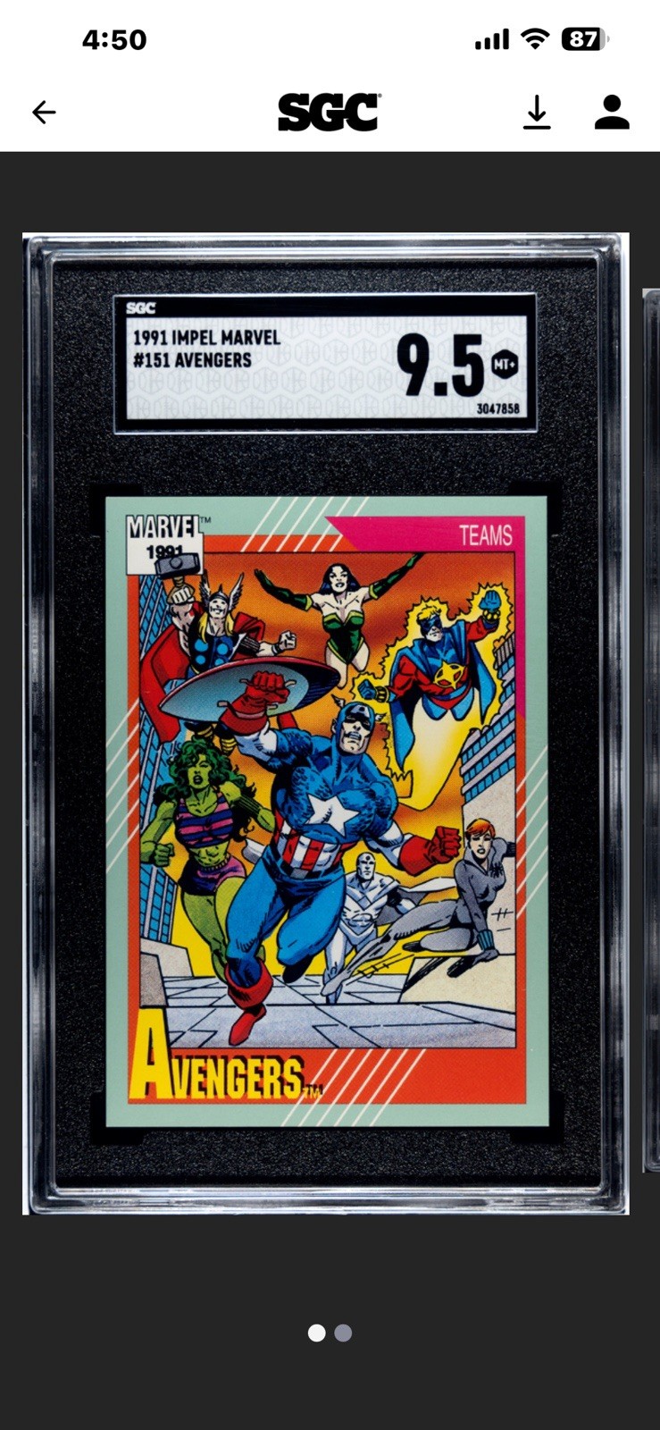 1991 Impel Marvel  #151 Avengers  Graded 🔥SGC 9.5🔥