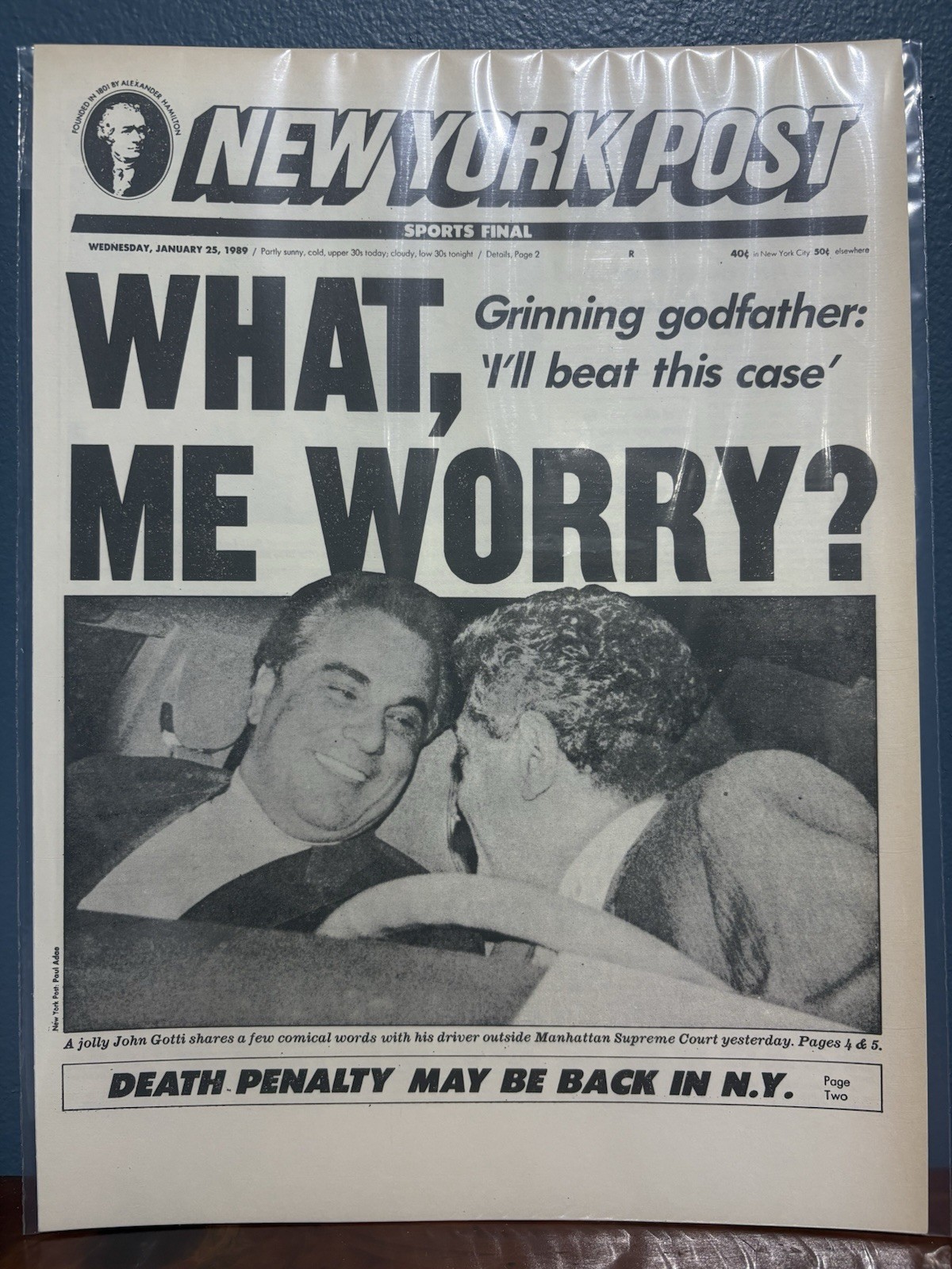 VINTAGE NEWSPAPER HEADLINE ~ JOHN GOTTI GAMBINO FAMILY BOSS IN COURT NEW YORK
