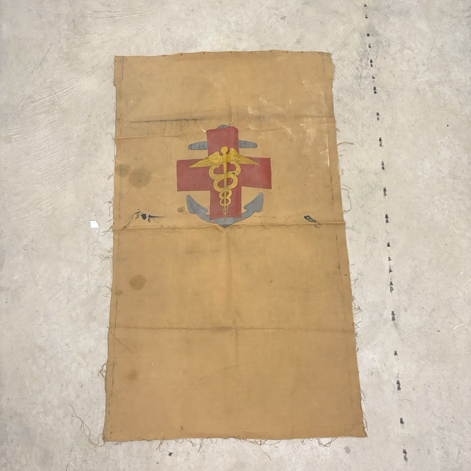 Original WWII US Navy Hospital Corps Hand Painted Medical Canvas Banner 42x26